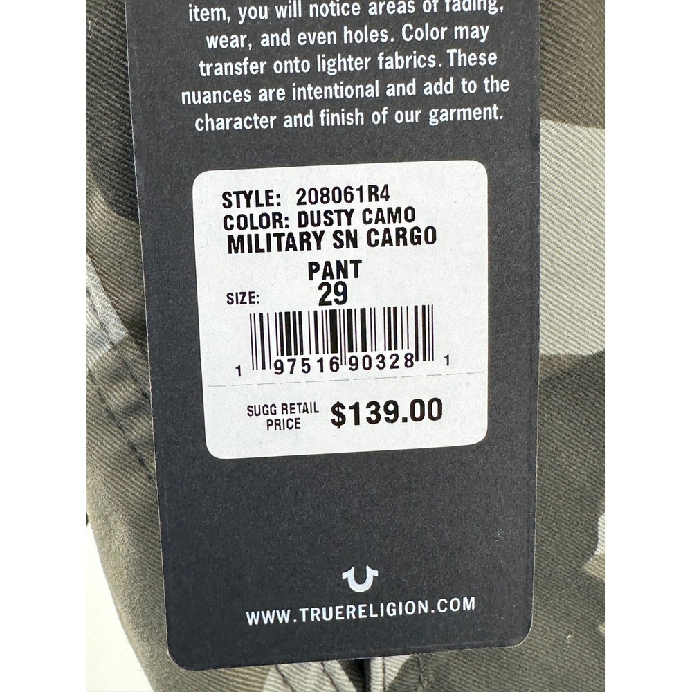 True Religion Cargo Pants Mens 29 Green Camouflage Straight Fit Military Modern - Picture 9 of 9